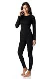 Thermajane Long Johns Thermal Underwear for Women Fleece Lined Base Layer Pajama Set Cold Weather (Large, Black)