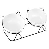 Trosetry Cat Bowls, Double Ceramic Pet Bowls with 15°Tilted Raised Stand for Food and Water, Anti Vomiting Dish Feeder, Perfect Puppy Cats Small Dogs(Black Stand), LLNVBP1966