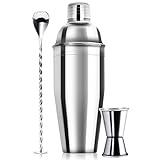 24oz Cocktail Shaker Bar Set - Professional Margarita Mixer Drink Shaker and Measuring Jigger & Mixing Spoon Set - Professional Stainless Steel Bar Tools Built-in Bartender Strainer for Martini Kit