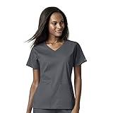 WonderWink Womens Women's 4 Pocket Wrap Top Medical Scrubs Shirt, Pewter, Medium US