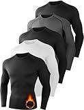 Dalavch 5 Pack Thermal Compression Shirts for Men Long Sleeve Running Gear Undershirt Base Layer for Winter Cold Weather 3 Black 1 White 1 Grey X-Large