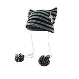 Crochet Hats for Women Vintage Fox Hat Grunge Goth Beanies Y2K Accessories Slouchy Beanies (Grey Black)