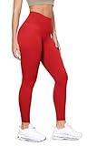 ODODOS ODLIFT Full Length Compression Leggings with Inner Pocket for Women, 28" High Waist Workout Yoga Pants, Red, Medium