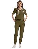 GGEH Scrub for Women Set Classic V-neck Top & Jogger Scrub Pants Medical Uniform Suit with 9 Pockets