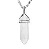 BEADNOVA Natural Clear Quartz Necklaces for Women Crystal Pendant Gemstone Necklace for Spiritual Energy Healing Hexagonal Pendant Divination for Men (18 Inches Stainless Chain)