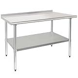 HARDURA Stainless Steel Prep & Work Table 30 x 48 Inches NSF Heavy Duty Commercial with Undershelf and Backsplash, Galvanized Legs for Commercial Food Prep