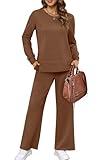 XIEERDUO Womens Two Piece Lounge Set 2 Pc Fall Outfits Winter Long Sleeve Tracksuit Wide Leg Loungewear Women's Travel Track Suit Brown M