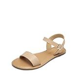 DREAM PAIRS Women's Ankle Strap Flat Sandals Open Toes One Band Buckle Summer Dressy Sandals,Size 8,Nude,HOBOO