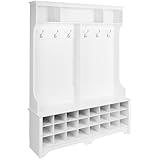 Prepac White Hall Tree, Shoe Cabinet, Storage Cabinet with 24 Shoe Cubbies and 6 Double Coat Hooks 15.5" D x 60" W x 77" H