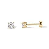 PAVOI 14K Gold Plated Solid 925 Sterling Silver Post Cubic Zirconia Stud Flat Back Earrings for Women | Cartilage Earring | Helix Piercing Jewelry | Small Stud Earrings for Women