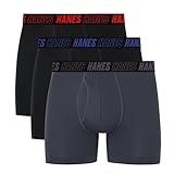 Hanes Men's Moves Performance Boxer Brief, Total Support Pouch, Regular Long Leg, 3-Pack, 4", Grey/Black-Trunks-3 Pack