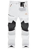 MAGCOMSEN Mens Insulated Snowboard Snow Pants - Waterproof Winter Skiing Pants for Men in White