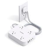Flat Plug Extension Cord, HANYCONY 5ft Power Strip with 4 USB Ports(2 USB C), 4 Widely Outlets Extender, Wall Mount, Desk Charging Station for Office School Travel Dorm Room Essentials, ETL Listed