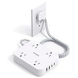 Flat Plug Extension Cord, 5ft Power Strip with 4 USB Ports(2 USB C), 4 Widely Outlets Extender, Wall Mount, Desk Charging Station for Office, School, Travel and Dorm Room Essentials, ETL Listed