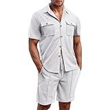 Men's Summer Suits Casual Short Sleeve Pocket Set for Versatile Style and Comfort in Warm Weather (a-Grey, L)