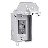 SURAIELEC Outdoor Outlet Box, 20 AMP Waterproof Electrical Box, 20 AMP WRTR GFCI Receptacles, Rainproof 3R Enclosure, All Metal Outlet Cover, Power Plug for Christmas Decor, Holiday Lighting