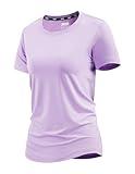 MIER Womens Running Athletic Shirts Dry Fit Active T-Shirt Tops Crew Neck Gym Workout Exercise Tee, Lavender L