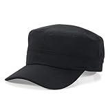 Cadet Army Cap Military Style Adjustable Flat Top Cap Unisex Basic Baseball Hat for Men Women Black