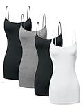 Sugar Sunday 4 Pack Long Cotton Camisole Spaghetti Strap Tank Top for Women Basic Cami Tops Womens Undershirts Multicolor-14 X-Large