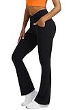 Boerfmian Flare Leggings for Women Yoga Pants with Pockets High Waisted Crossover Flare Leggings Bootcut Casual Yoga Pants Black