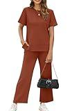 XIEERDUO Ladies Two Piece Airport Outfits 2 Pc Lounge Set Summer Comfy Short Sleeve Tracksuit Wide Leg Loungewear Spring Sweatsuit Women's Track Suit Loose Fit Vacation Clothes M