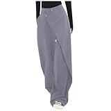 Pants for Women Simple Commute Suit Pants Asymmetrical Patchwork Design Straight Wide-Leg Loose Fit Casual Trousers