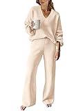 ANRABESS Women 2 Piece Outfits Sweater Lounge Sets Long Sleeve Cable Knit Pullover and Wide Leg Pants Tracksuit Matching Set Medium