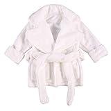 Qiylii Unisex Baby Plush Bathrobe Plain Kimono Gown Newborn Toddler Girls Boys Towel Robe Nightwear Clothes (White, 0-6 Months)