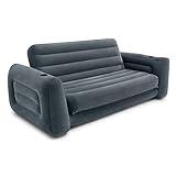 Intex 66552EP Inflatable Pull-Out Sofa: Built-in Cupholder – Velvety Surface – 2-in-1 Valve – Folds Compactly – 46" x 88" x 26"