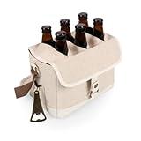 PICNIC TIME Beer Caddy with Beer Bottle Opener, 6-Pack Drink Caddy, Beer Cooler Tote, Beer Gifts for Men, (Beige)