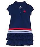 adidas Girls' Little Short Sleeve Active Polo Ruffle Dress, Dark Blue Adi