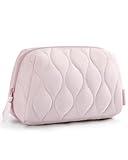 BAGSMART Makeup Bag, Travel Cosmetic Bag, Puffy Padded Make Up Bag for Women, Makeup Organizer Case, Wide-open Pouch Purse, Travel Essentials, Toiletries Accessories Brushes, Pink