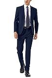 WEEN CHARM Men's Suit Regular Fit 2 Piece Wedding Tuxedo One Button Groom Prom Party Solid Blazer Pants Suit Set Navy Blue