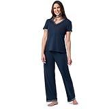 Fruit of the Loom womens Short Sleeve Tee and Pant 2 Piece Sleep Pajama Set, Midnight Blue, Large US