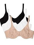 Fruit of the Loom Women's Unlined Underwire Bra-Cotton & Spandex Blend for Natural Shape and Flexibility, Black HUE/Sand/White 86CK, 38D