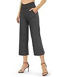 G4Free Wide Leg Capri for Women Trouser Style Yoga Pants with Pockets Summer Cross Waist Crop Pants for Casual Lounge(Charcoal Heather,XXL,25")