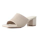 Shoe'N Tale Heeled Sandals For Women Square Open Toe Heeled Mules Chunky Block Low Heel Slip On Slides(8,Khaki)