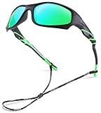 NULOOQ Kids Baseball Polarized Sunglasses – Unbreakable Flexible Youth Sports Sunglasses for Boys Girls Age 4-12 (Matte Black Frame/Green Mirrored Lens)