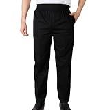 Unisex Chef Pants Classic Baggy Stripe Cook Bottoms Restaurant Kitchen Service Pants Uniform Pantalones de Cocina, Black, Large