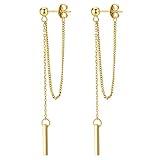 Dainty 18K Gold Plated Chain Earrings for Women - Long Threader Earring with Hypoallergenic Bar Drop Dangle Design, Elegant Line Dangly Jewelry Gift