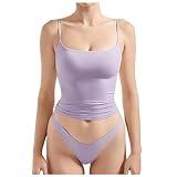 Women Sexy Square Neck Tank Top Summer Y2K Going Out Basic Cami Shirt Sleeveless Tops Underwear Briefs Clothing Set