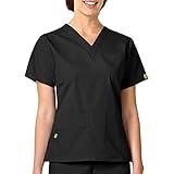 WonderWink Womens Origins Bravo V-Neck Top Medical Scrubs Shirt, Black, X-Small US