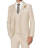 Men's Suits Regular Slim Fit 3 Piece Champagne Suit for Mens Wedding Dress Guest Tuxedo Beige Men Blazer Vest and Pants Set,XL