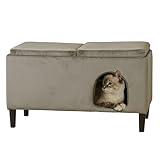 Paws & Purrs – 32" Wide Modern Dual-Purpose Ottoman & Pet Bed for Small to Medium Dogs & Cats | 2-in-1 Pet Furniture with Hidden Storage & Removable Cushioned Top, Ash