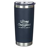 Christian Art Gifts Large Stainless Steel Scripture Tumbler Travel Mug for Men & Women: Strong & Courageous Inspirational Bible Verse, Double-wall Vacuum Insulated & Lid, Hot/Cold, Navy Blue, 18 oz.