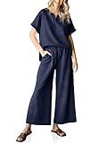 Imily Bela Womens 2 Piece Outfits Short Sleeve V neck Tops and Wide Leg Pants Sets Loungewear Casual Summer Tracksuits