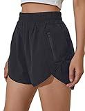 BMJL Women's Running Shorts Elastic High Waisted Shorts Pocket Sporty Workout Shorts Quick Dry Athletic Shorts Pants(M,Black)