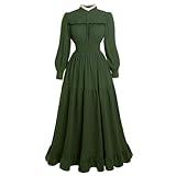 Vibsion Victorian Dress for Women 1800s Long Sleeve Edwardian Dress Medieval Renaissance Costume Army Green L