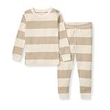 Burt's Bees Baby Baby Boy's Toddler Pajamas, 2-Piece Sleeve Tee and Long Pant Cotton PJ Set, Sizes Months to 12 Years, Oat Rugby Stripe
