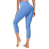 RONLIMO 2025 Upgraded Leggings for Women, High Waist Yoga Capri Leggings with Pockets for Women, Yoga Leggings for Womens Outdoor Sports, Running and Body Shaper Tummy Control, Light Blue, L